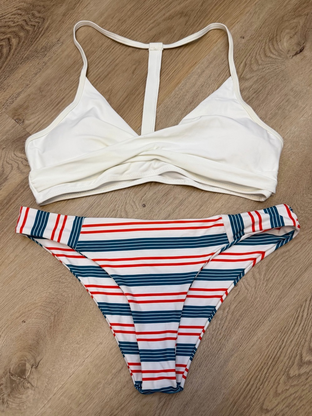 Cupshe White and Stripe Bikini Set